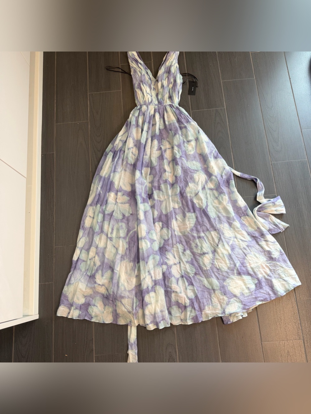 Vera Wang Lavender & Cream Pleated Watercolor Dress